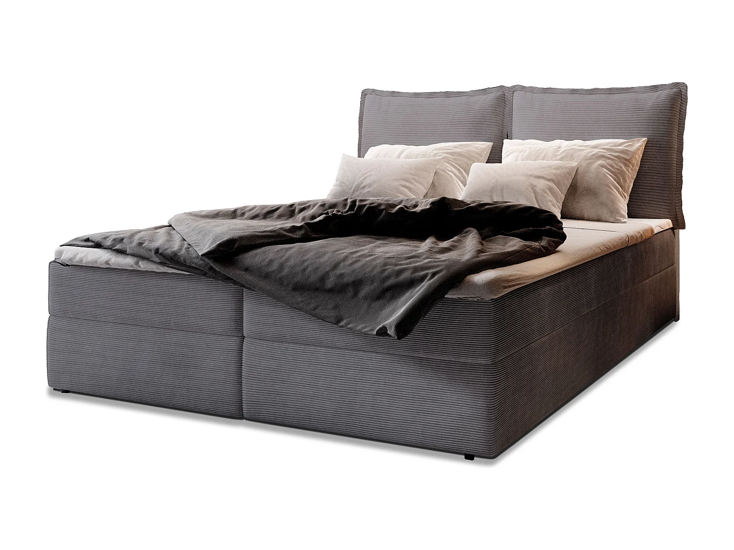 Lit continental LENTE, 180x200 cm, Tissu en velours côtelé, Gris