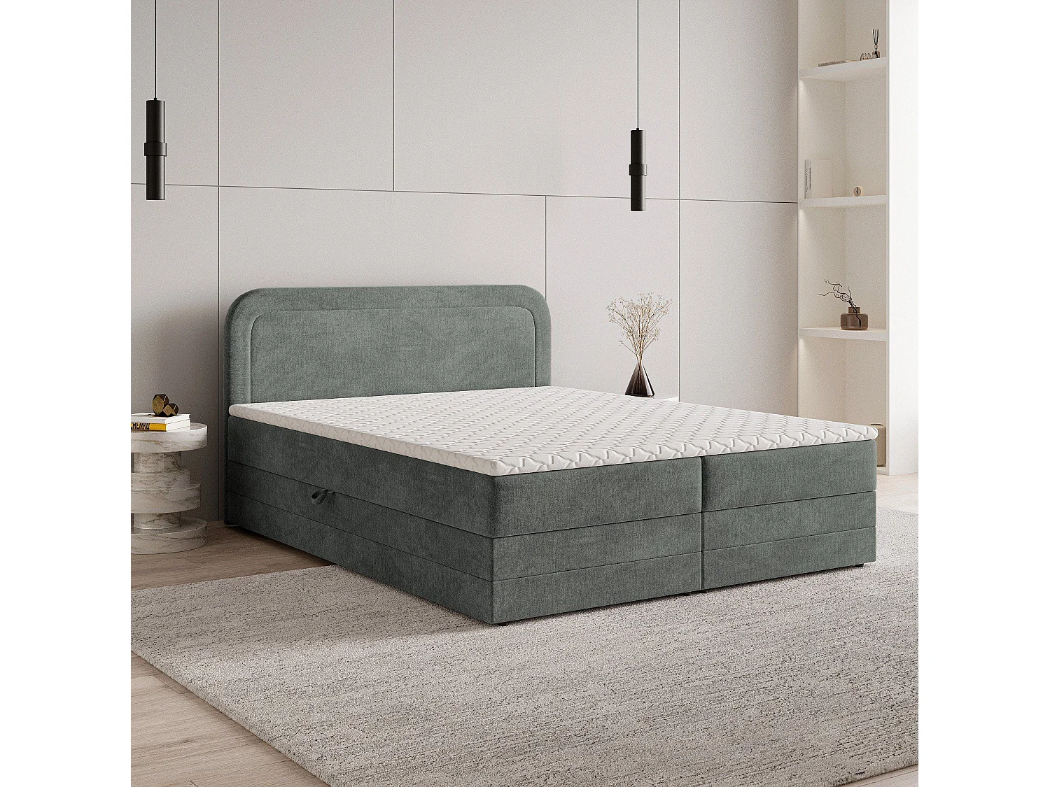 Boxspringbed ARMEL 140x200 cm Set met hoofdbord, bedbodem en matras, Grijs
