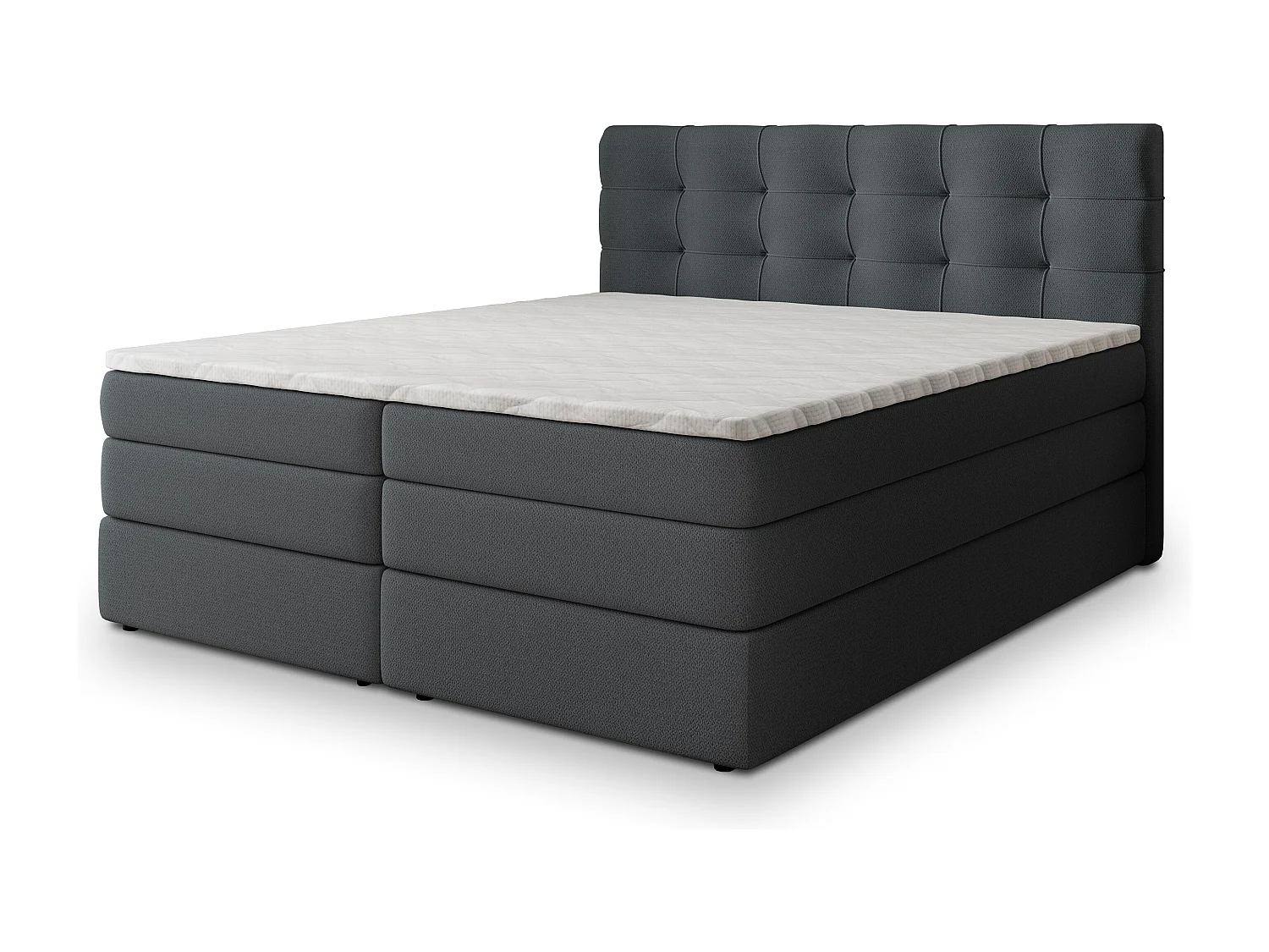 Lit continental AREZI, 160x200 cm, Tissu tressé, Gris