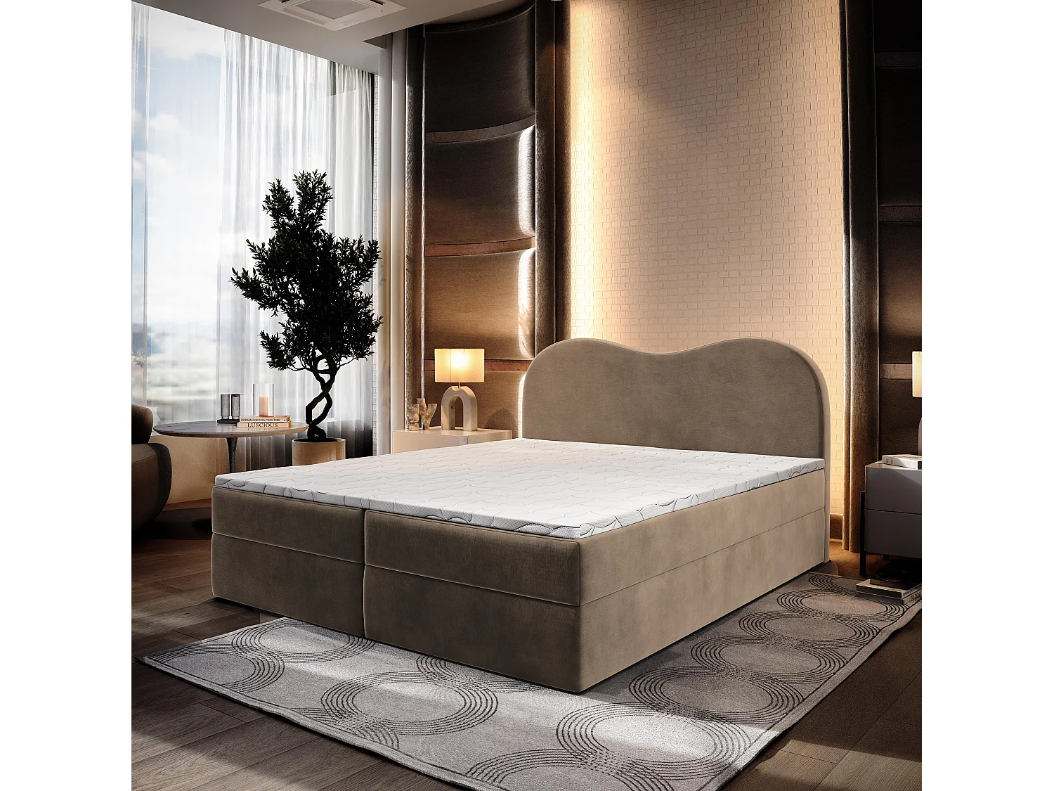 Boxspringbed FLUVIA 180x200 cm Set met hoofdbord, bedbodem en matras, Beige