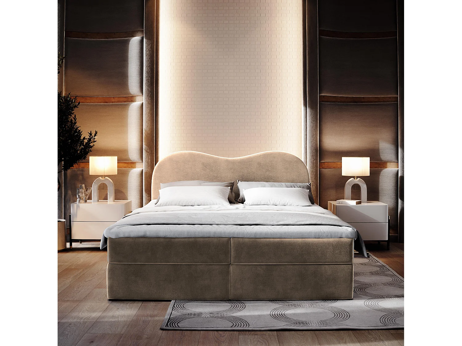 Boxspringbed FLUVIA 180x200 cm Set met hoofdbord, bedbodem en matras, Beige