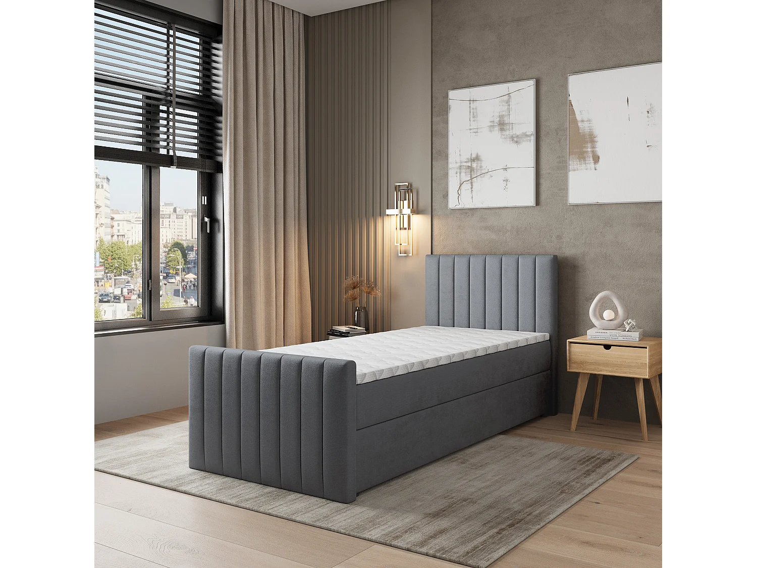 Boxspringbed ARION 100x200 cm Set met hoofdbord, bedbodem en matras, Grijs