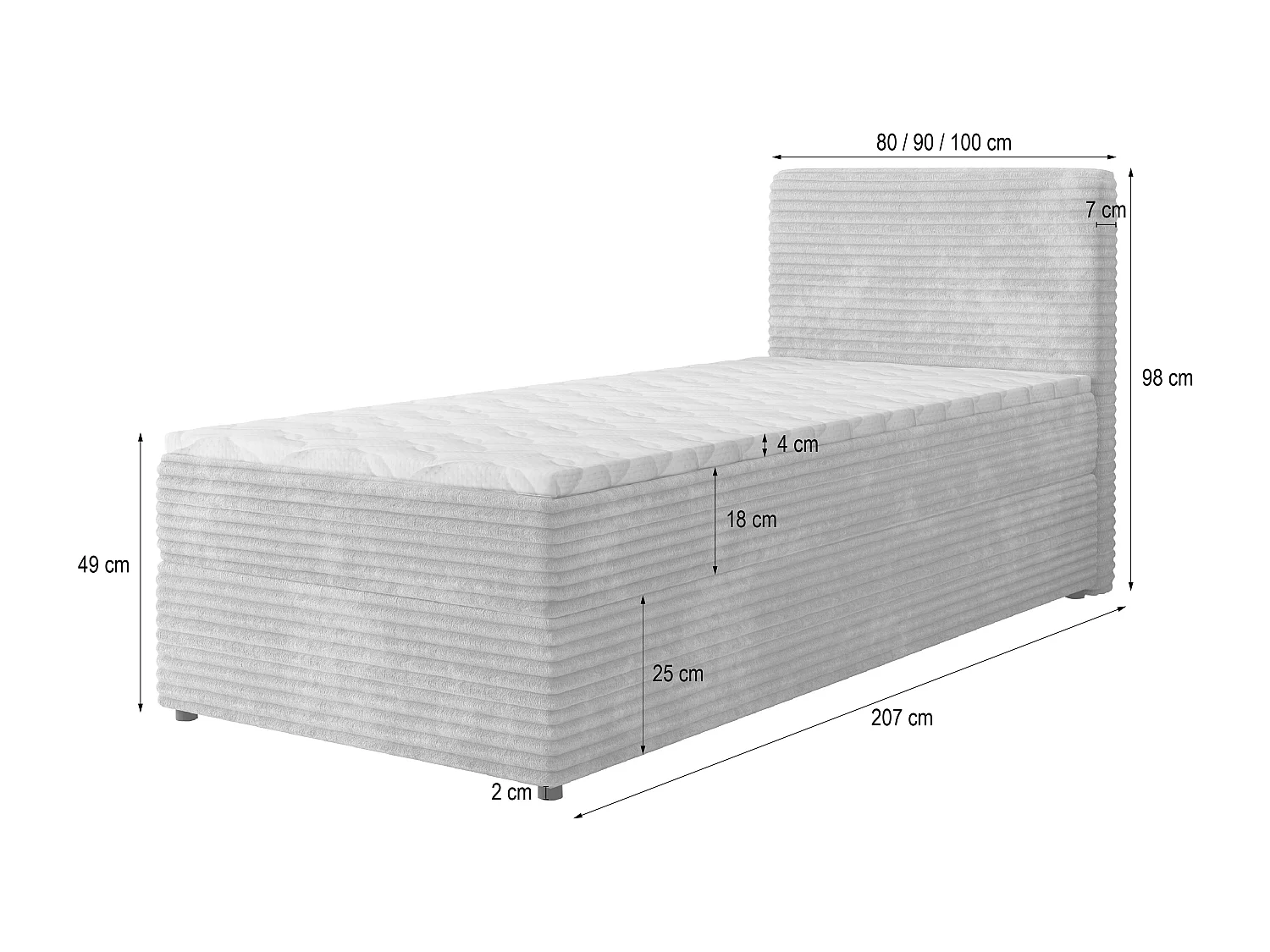 Boxspringbed PISA 90x200 cm Set met hoofdbord, bedbodem en matras, Blauw
