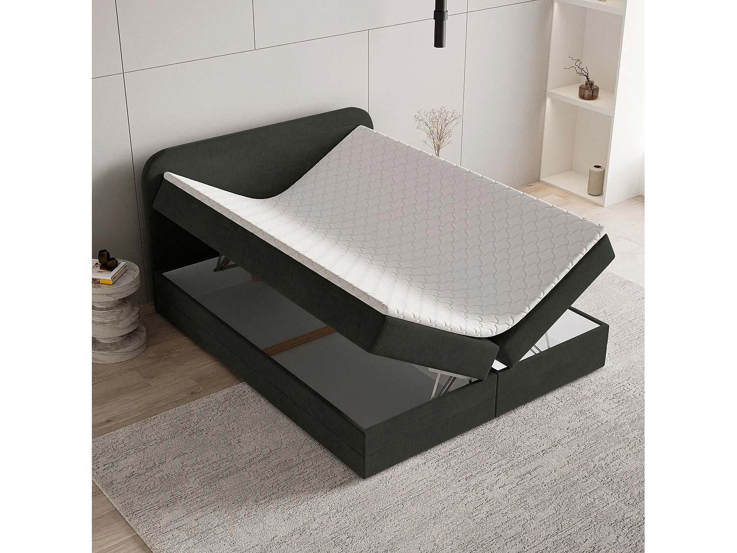 Boxspringbed ARMEL 180x200 cm Set met hoofdbord, bedbodem en matras, Zwart
