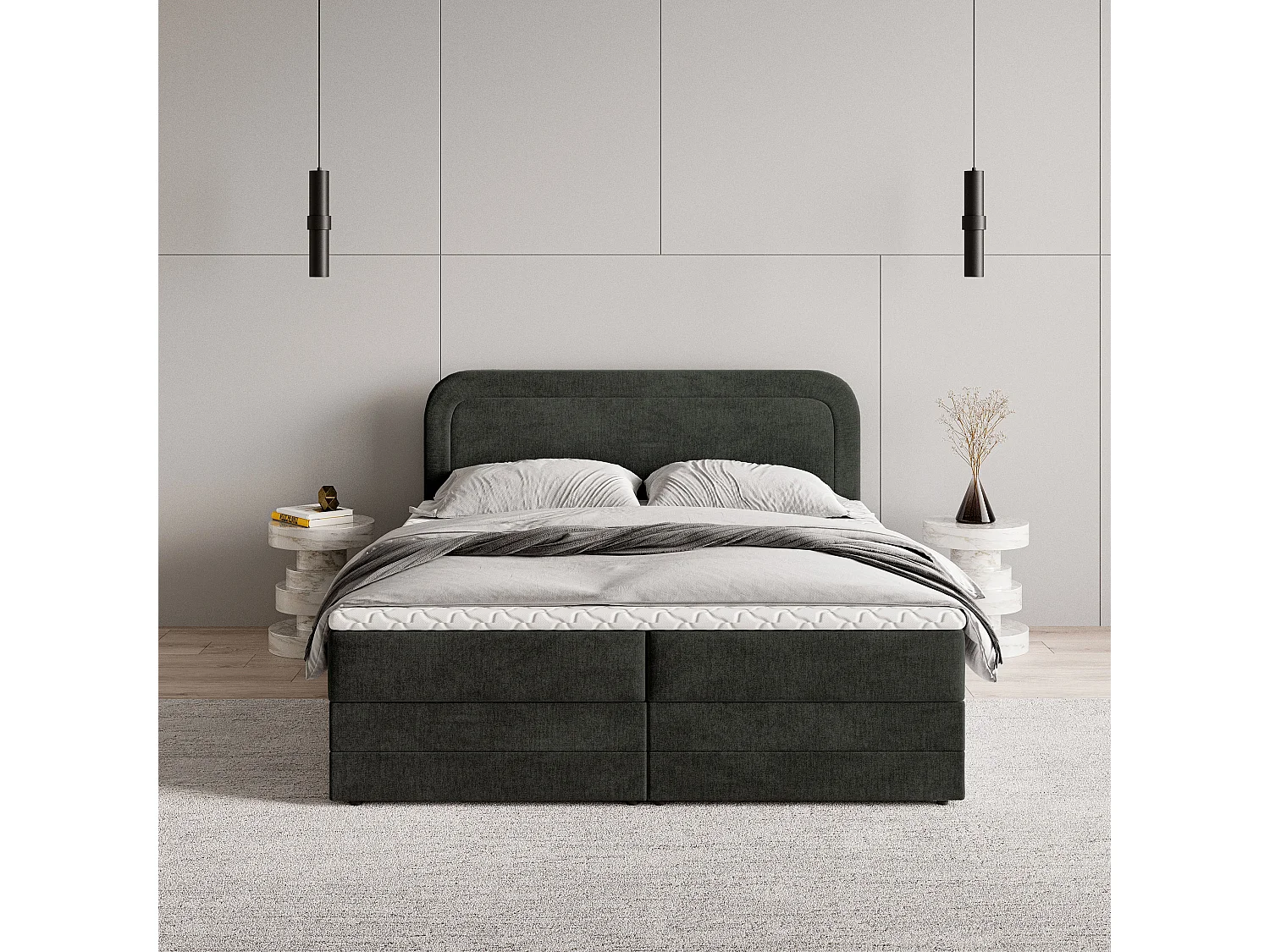 Boxspringbed ARMEL 180x200 cm Set met hoofdbord, bedbodem en matras, Zwart