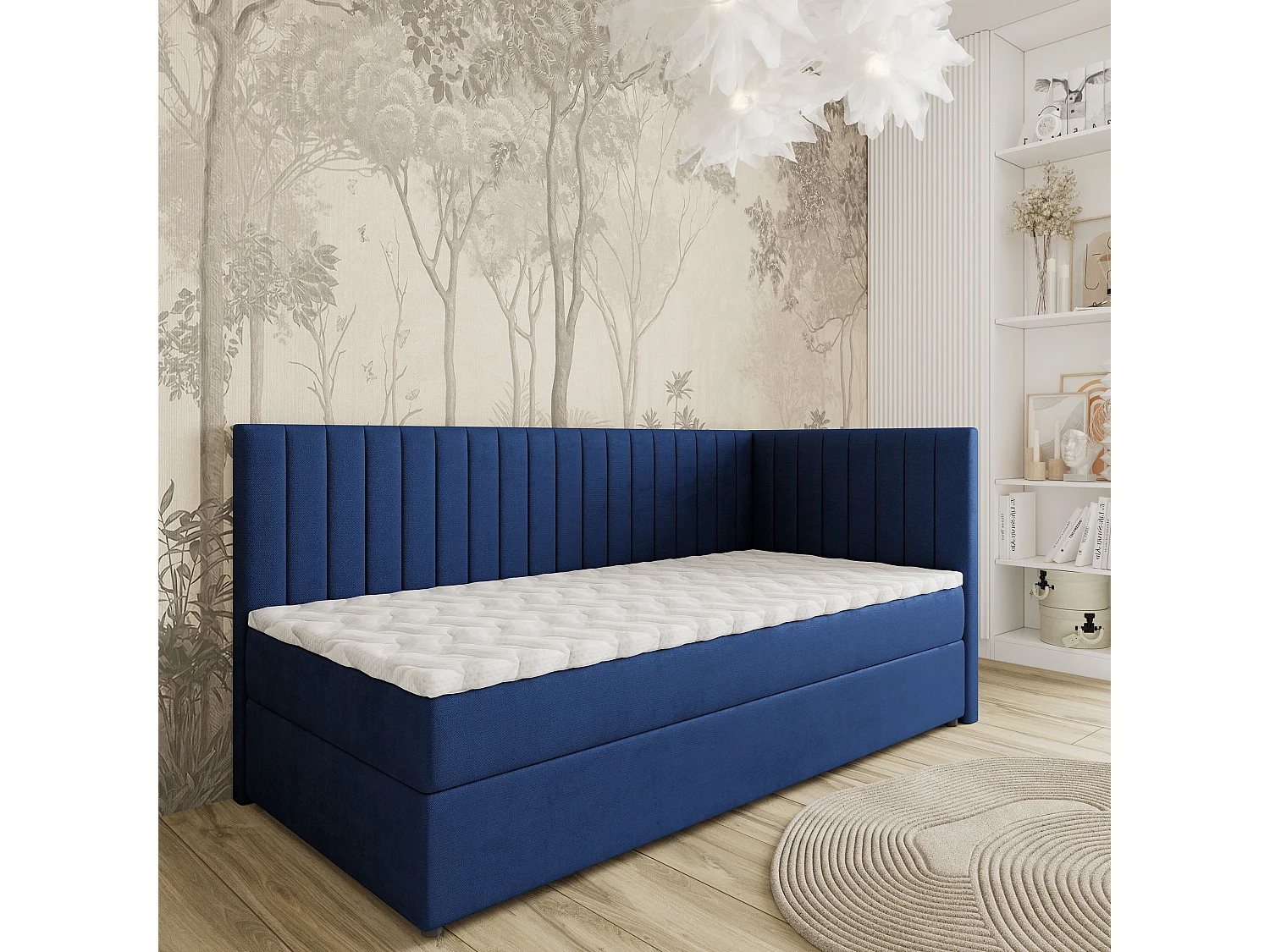 Boxspringbed ARIS 80x200 cm Set met hoofdbord, bedbodem en matras, Blauw