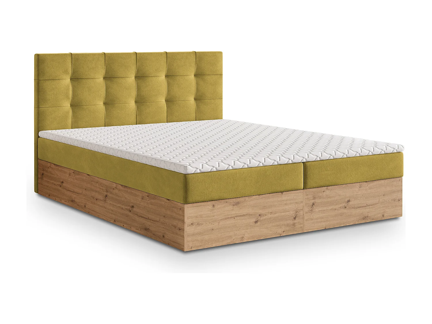 Lit continental MOLVEN, 180x200 cm, Tissu tressé, Jaune