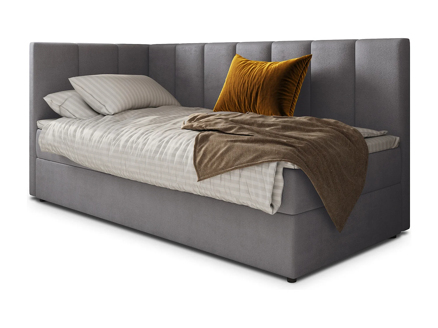 Boxspringbed BEVE 100x200 cm Set met hoofdbord, bedbodem en matras, Grijs
