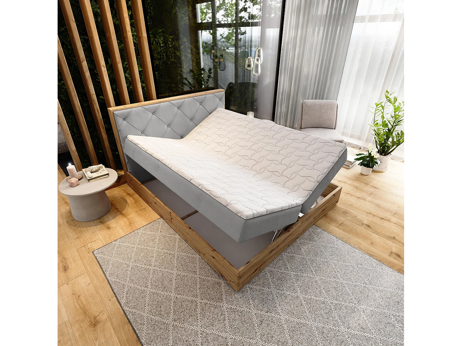 Boxspringbed FOSCO 140x200 cm Set met hoofdbord, bedbodem en matras, Lichtgrijs