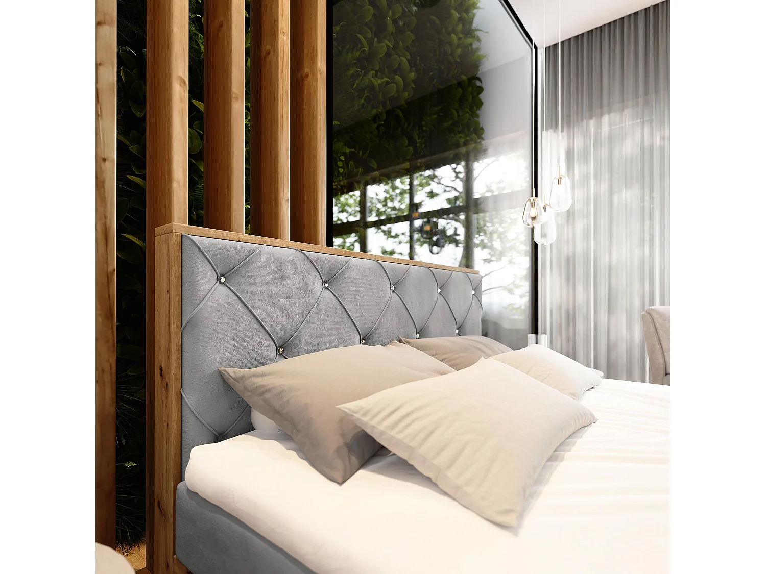 Boxspringbed FOSCO 140x200 cm Set met hoofdbord, bedbodem en matras, Lichtgrijs