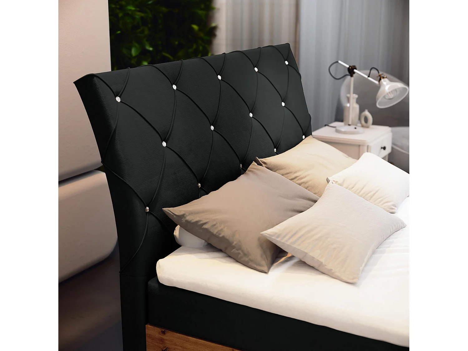 Boxspringbed VELLANO 140x200 cm Set met hoofdbord, bedbodem en matras, Zwart