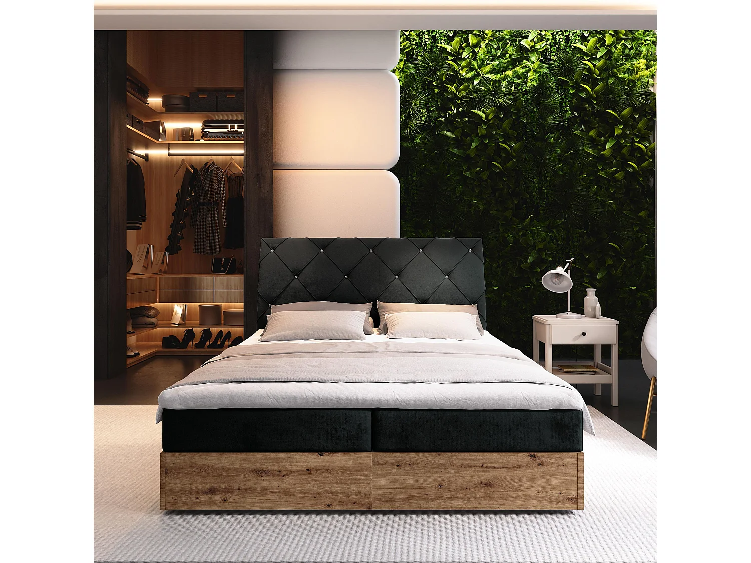 Boxspringbed VELLANO 140x200 cm Set met hoofdbord, bedbodem en matras, Zwart