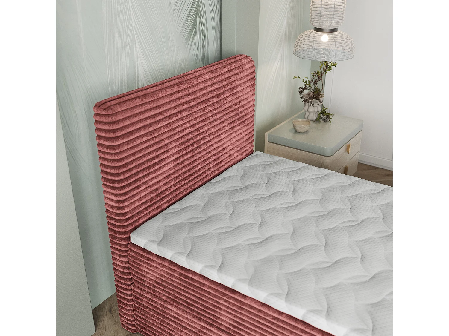 Boxspringbed PISA 100x200 cm Set met hoofdbord, bedbodem en matras, Poederroze