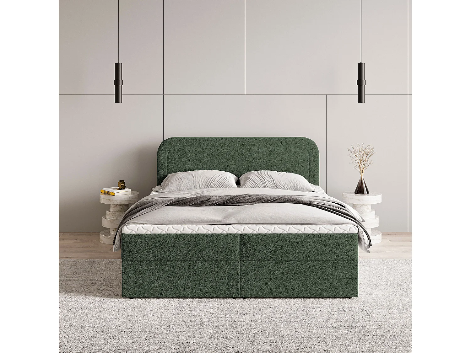 Boxspringbed ARMEL 180x200 cm Set met hoofdbord, bedbodem en matras, Groen