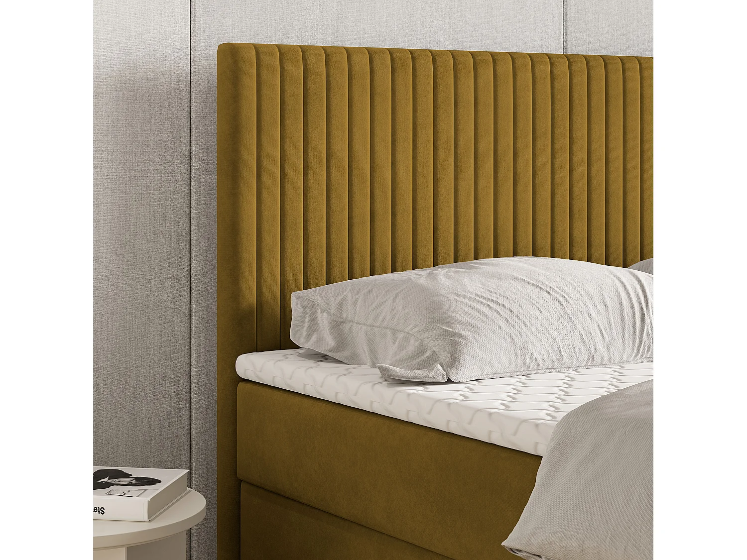 Lit continental TERVAN, 160x200 cm, Tissu pelucheux, Jaune