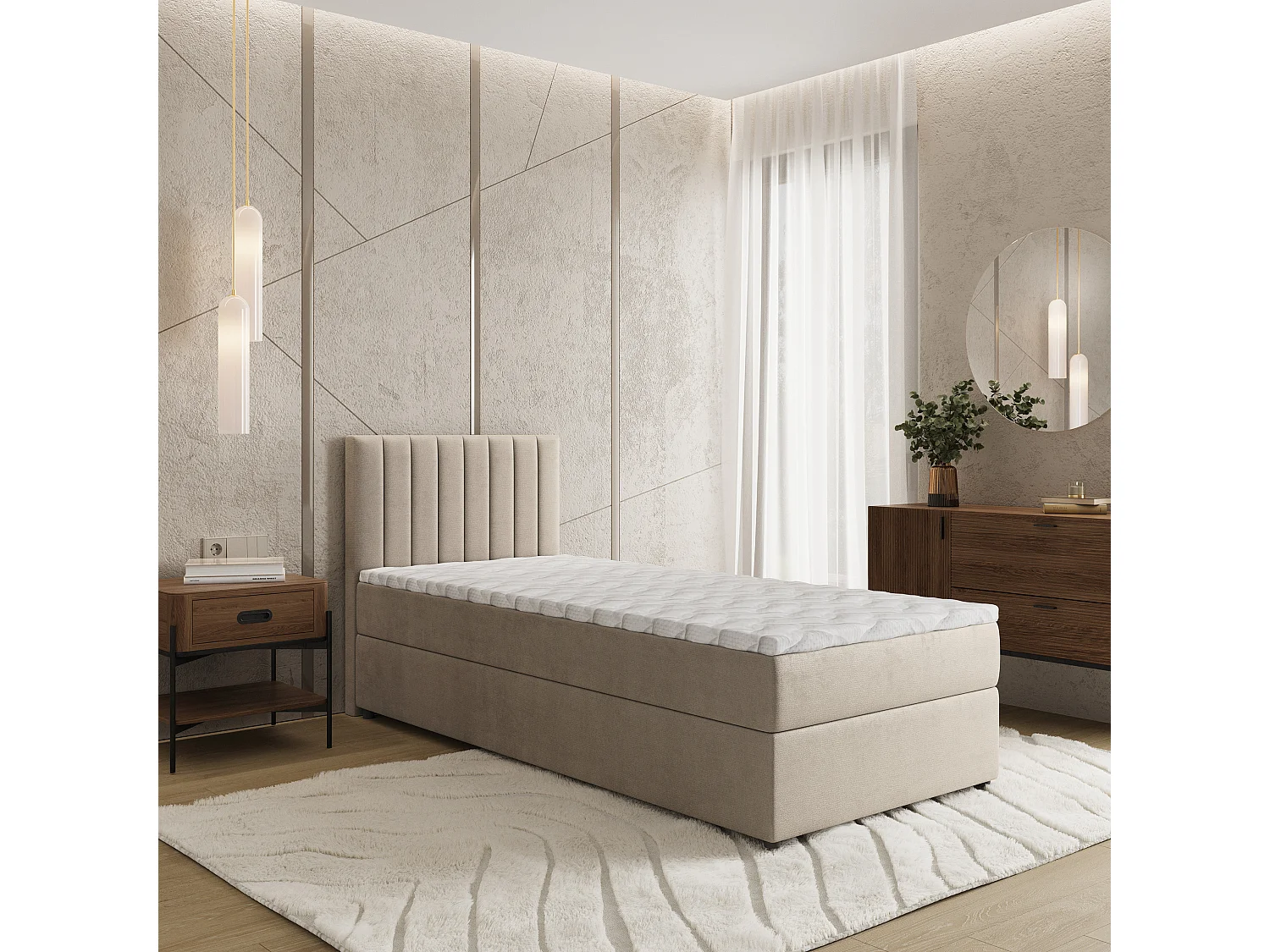Boxspringbed BRESEL 80x200 cm Set met hoofdbord, bedbodem en matras, Beige