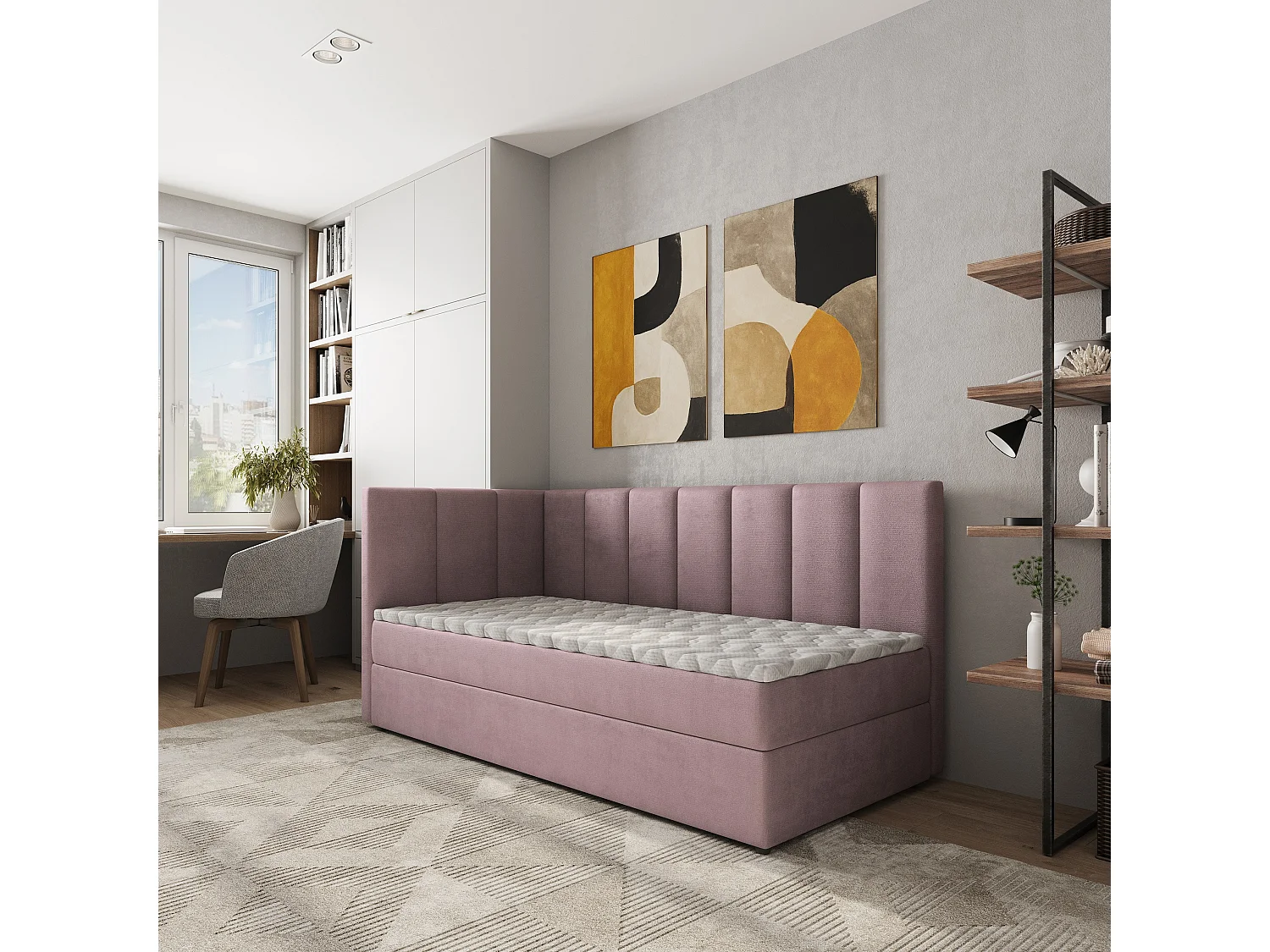 Boxspringbed BEVE 80x200 cm Set met hoofdbord, bedbodem en matras, Poederroze