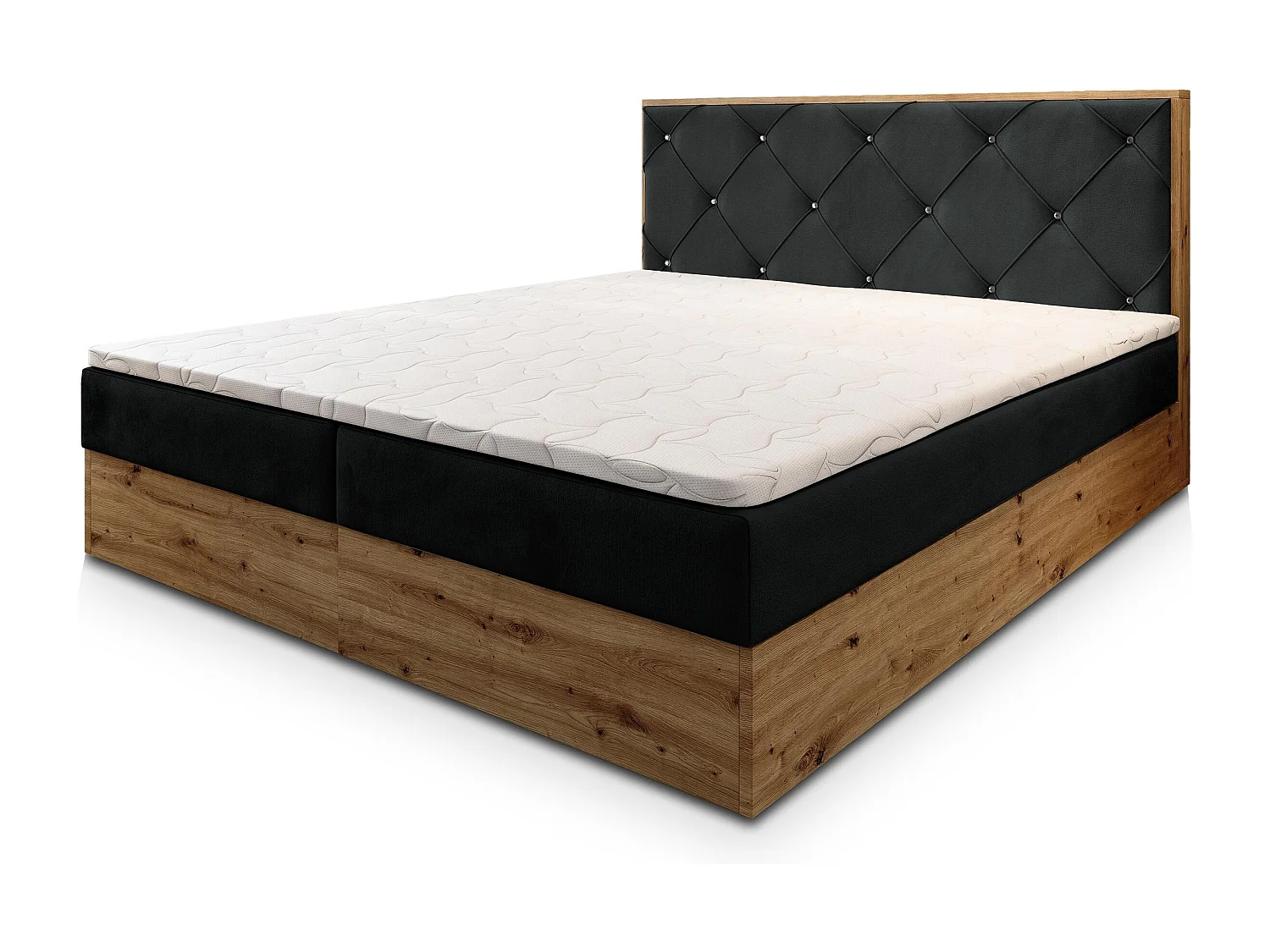 Boxspringbed FOSCO 140x200 cm Set met hoofdbord, bedbodem en matras, Zwart