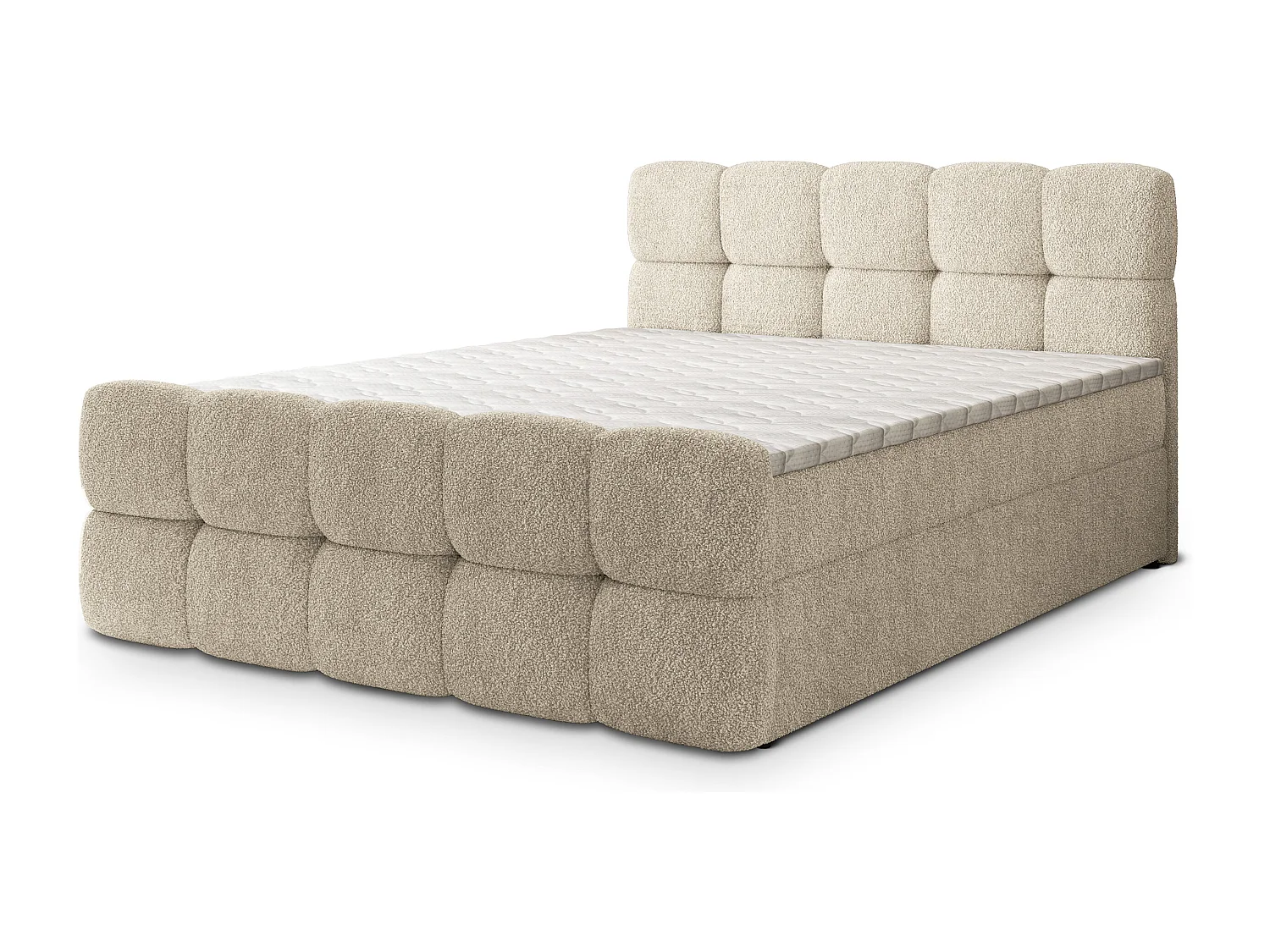 Boxspringbed BRUME 160x200 cm Set met hoofdbord, bedbodem en matras, Crème