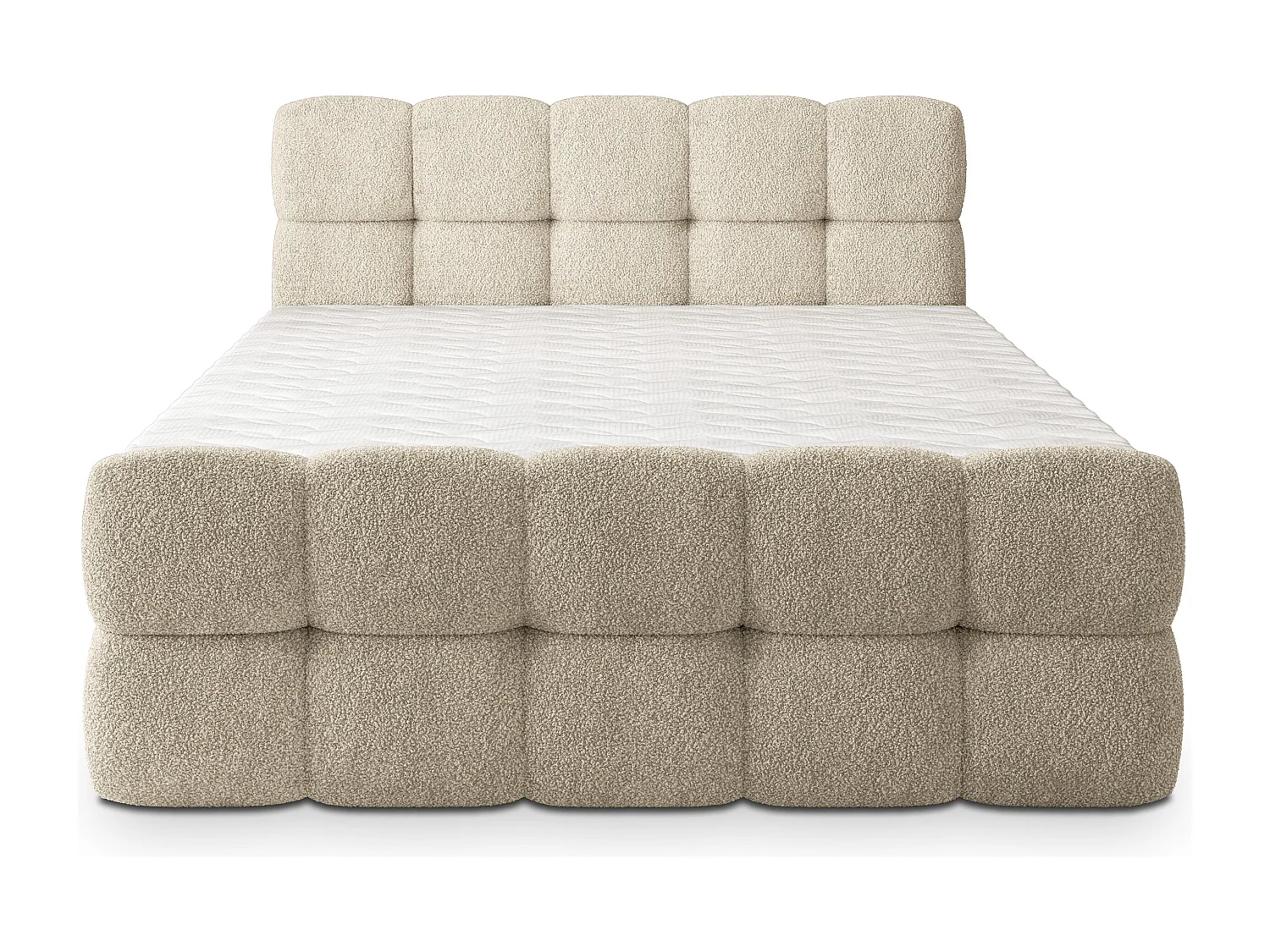 Boxspringbed BRUME 160x200 cm Set met hoofdbord, bedbodem en matras, Crème