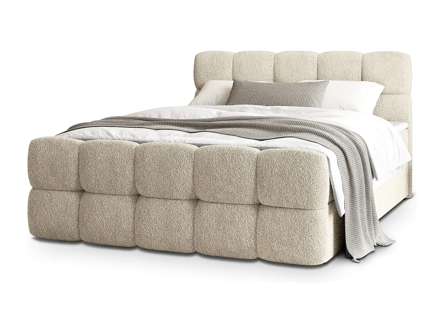 Boxspringbed BRUME 160x200 cm Set met hoofdbord, bedbodem en matras, Crème