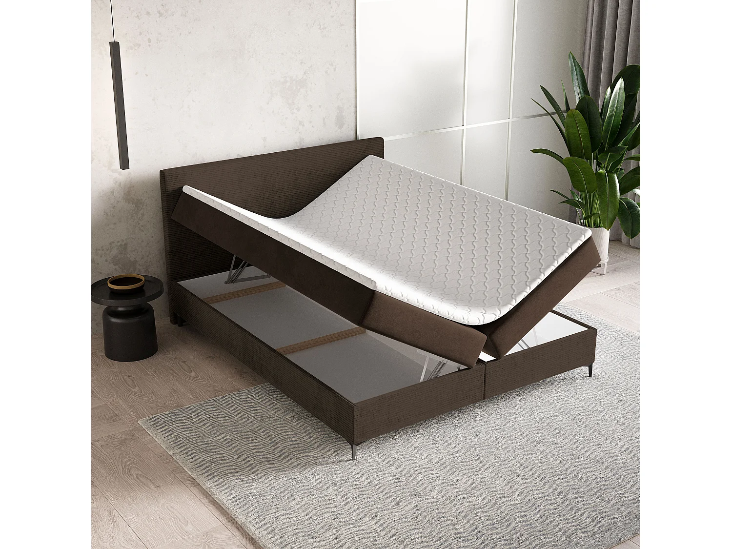 Boxspringbed TORREL 140x200 cm Set met hoofdbord, bedbodem en matras, Bruin