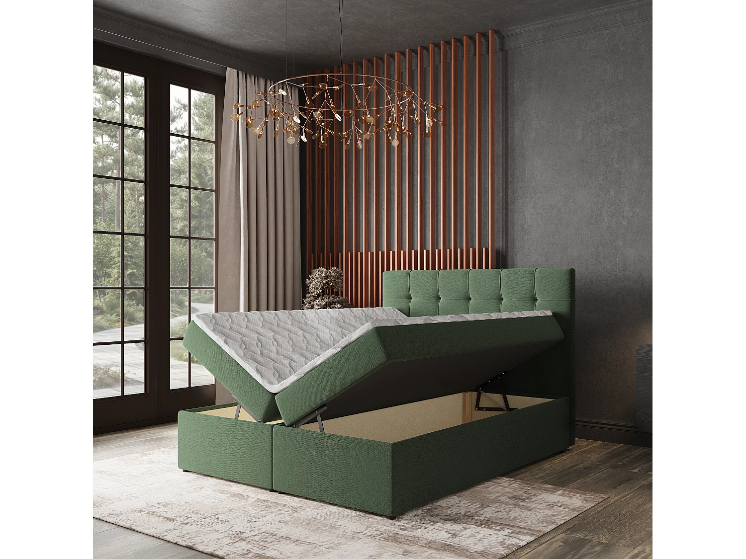Lit continental PALMA, 140x200 cm, Tissu tressé, Vert