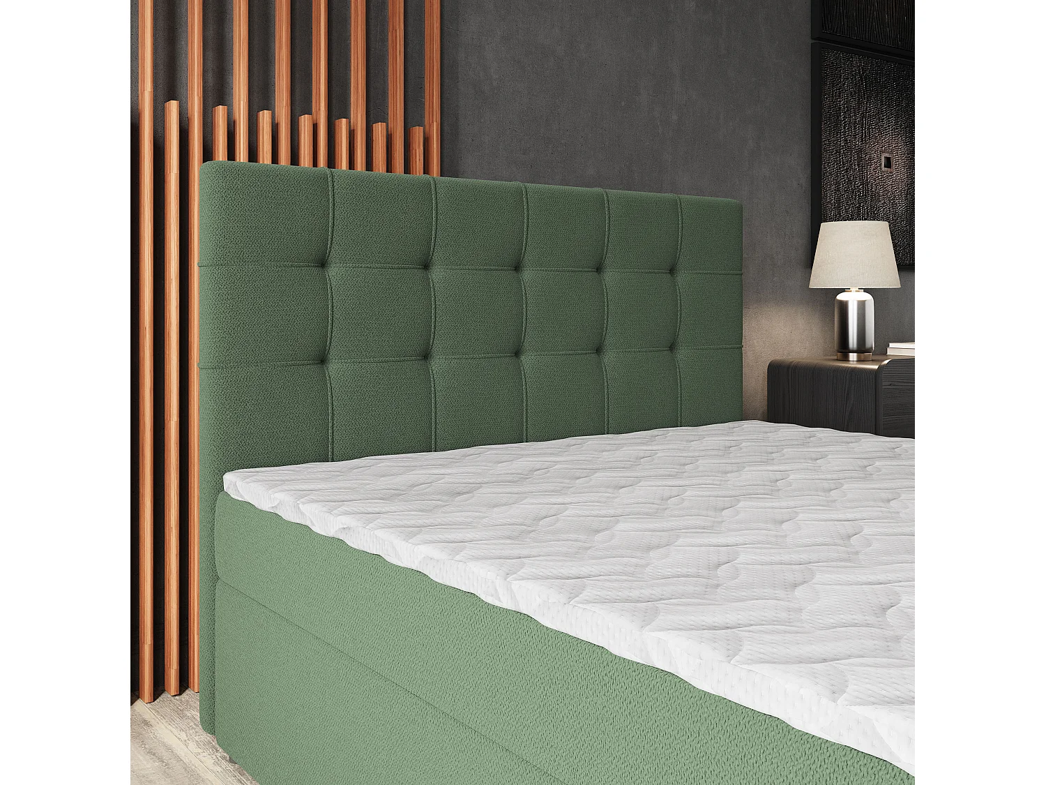 Lit continental PALMA, 140x200 cm, Tissu tressé, Vert