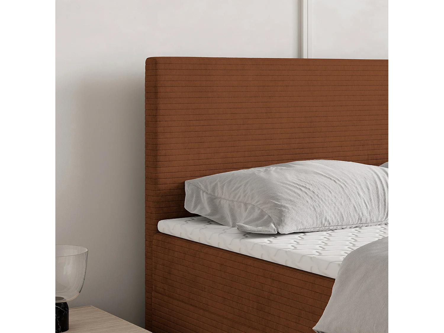 Lit continental NIRA, 180x200 cm, Tissu pelucheux, Terracotta