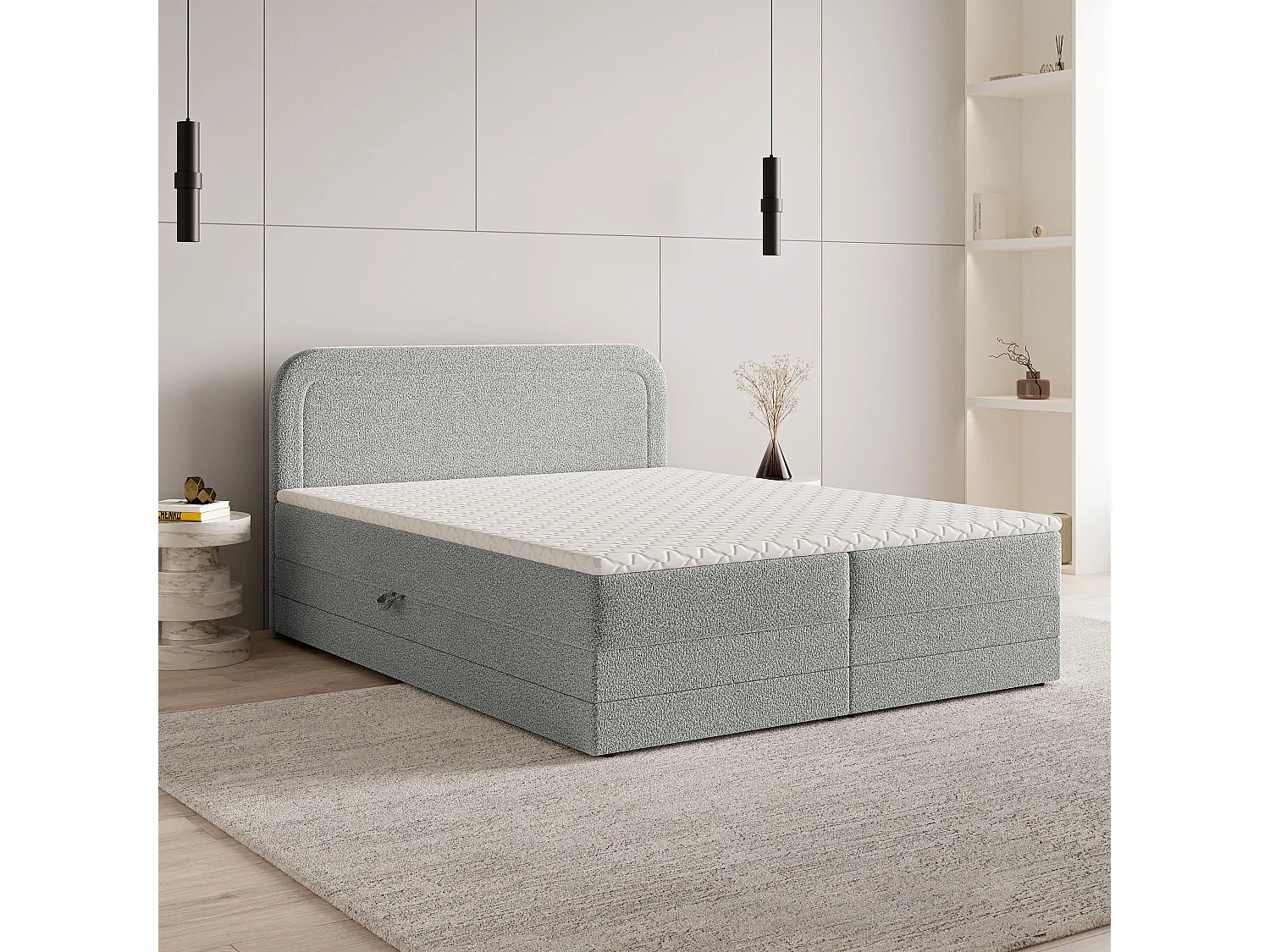 Boxspringbed ARMEL 180x200 cm Set met hoofdbord, bedbodem en matras, Lichtgrijs
