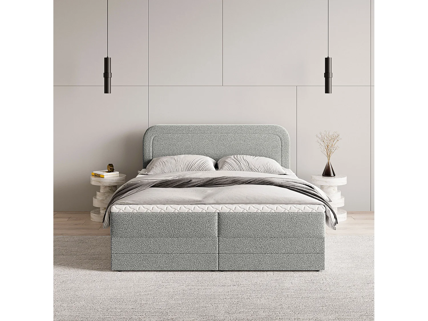 Boxspringbed ARMEL 180x200 cm Set met hoofdbord, bedbodem en matras, Lichtgrijs