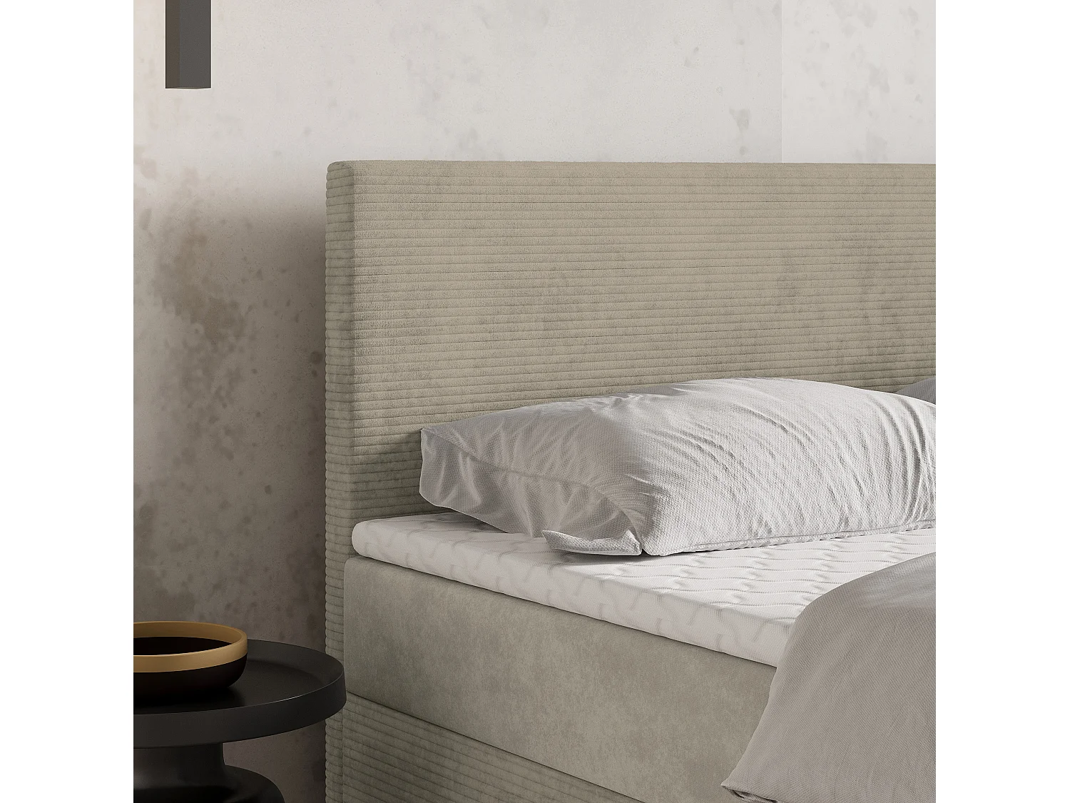 Lit continental TORREL, 160x200 cm, Tissu pelucheux, Beige