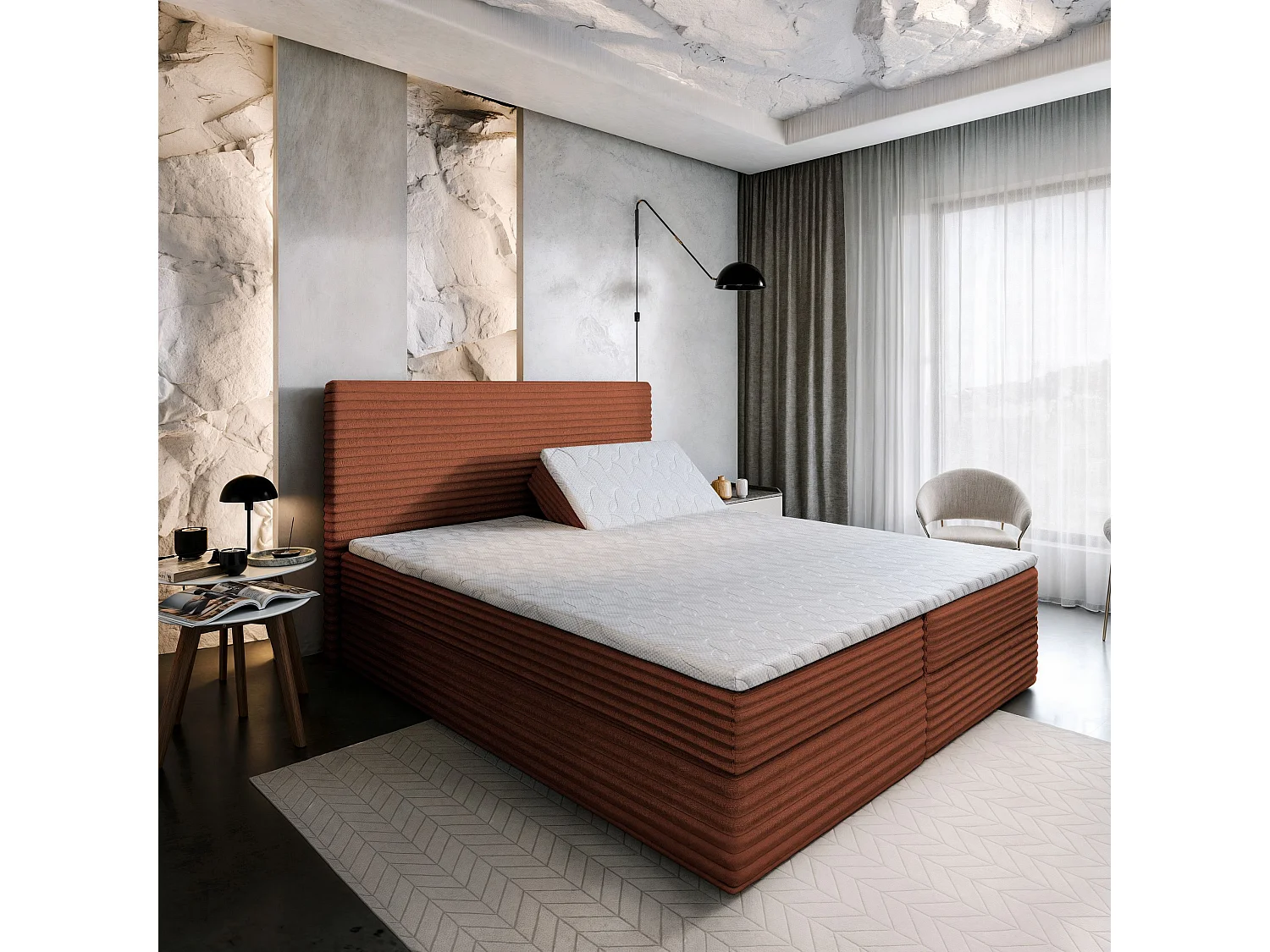 Boxspringbed MILARA 160x200 cm Set met hoofdbord, bedbodem en matras, Koperkleurig