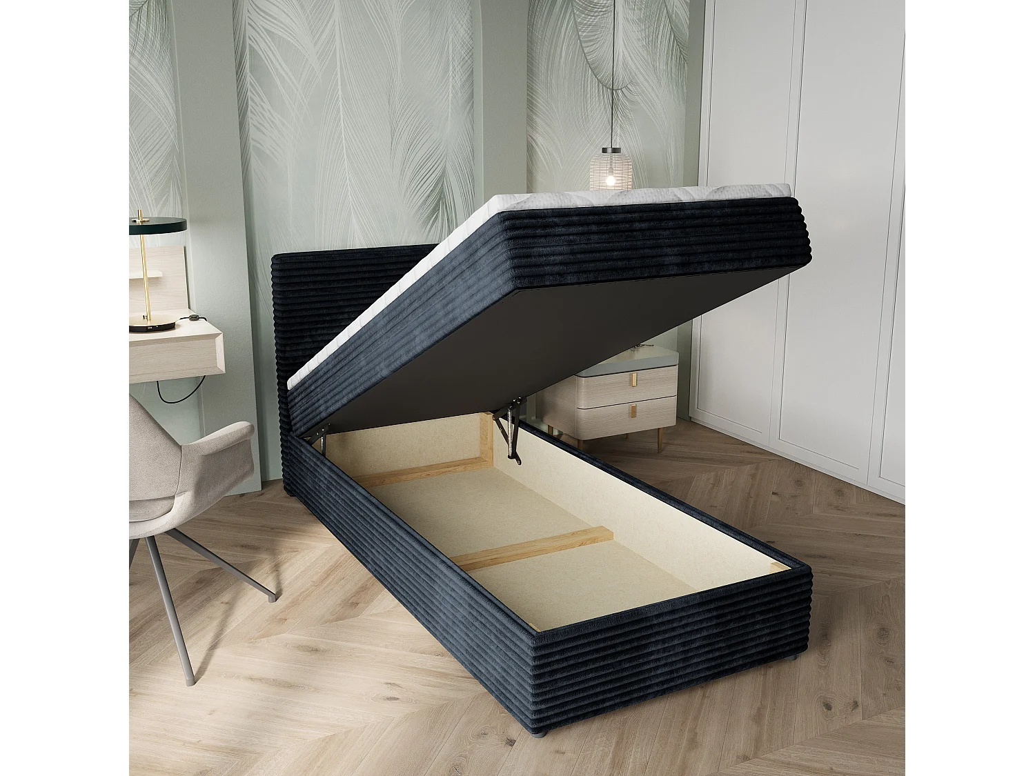 Boxspringbed PISA 80x200 cm Set met hoofdbord, bedbodem en matras, Zwart