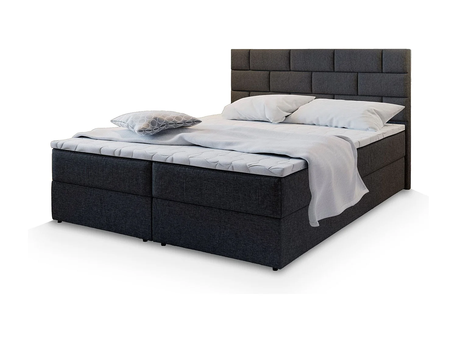 Boxspringbed KERLO 160x200 cm Set met hoofdbord, bedbodem en matras, Zwart