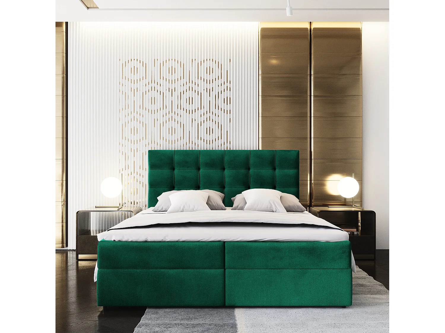 Lit continental GLOS, 160x200 cm, Tissu pelucheux, Vert
