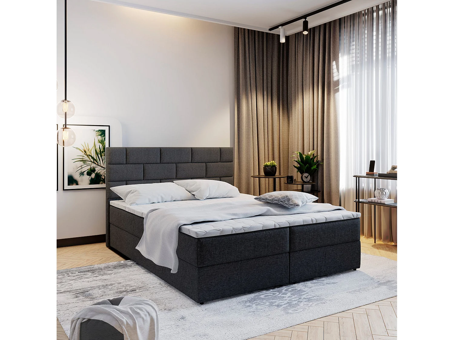 Boxspringbed KERLO 140x200 cm Set met hoofdbord, bedbodem en matras, Zwart