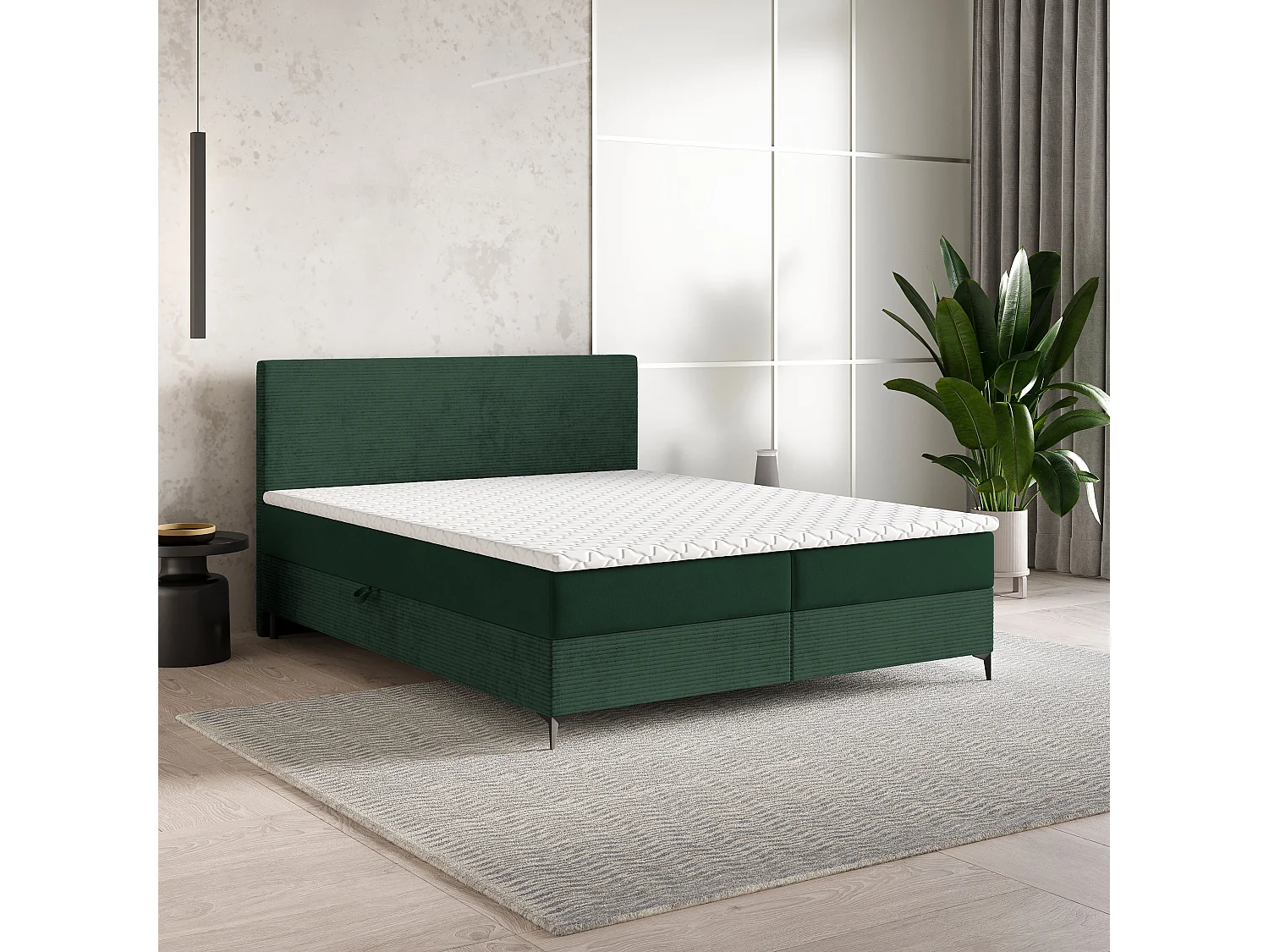 Lit continental TORREL, 160x200 cm, Tissu pelucheux, Vert