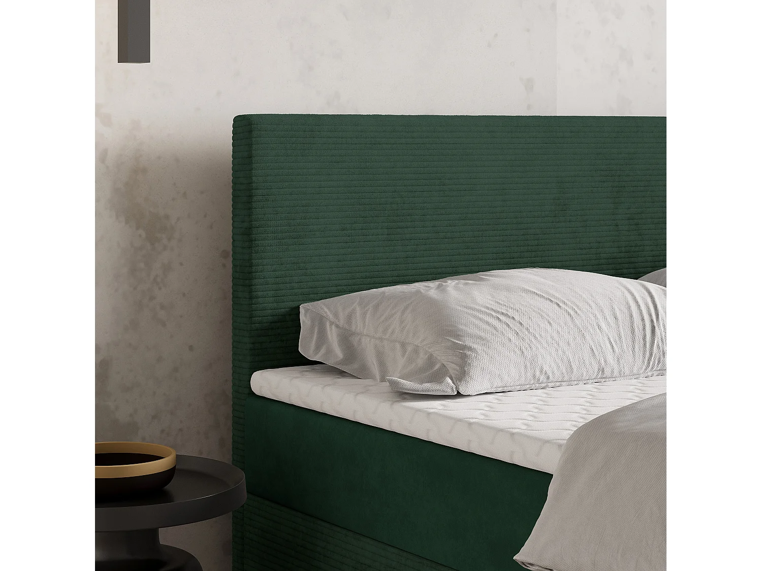Lit continental TORREL, 160x200 cm, Tissu pelucheux, Vert