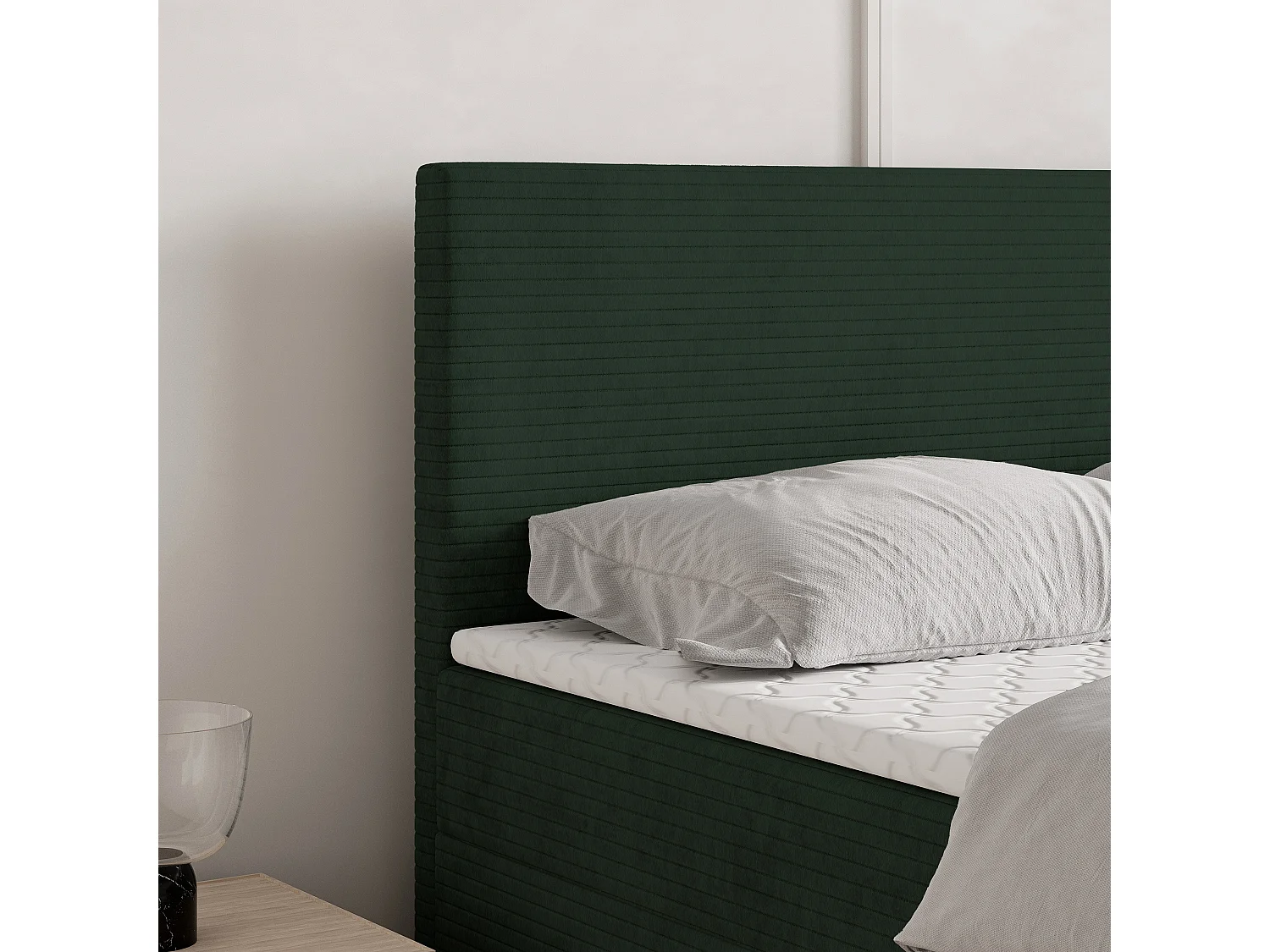 Lit continental NIRA, 180x200 cm, Tissu pelucheux, Vert