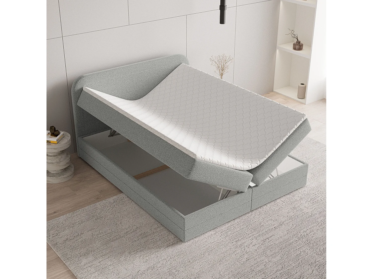 Boxspringbed ARMEL 140x200 cm Set met hoofdbord, bedbodem en matras, Lichtgrijs
