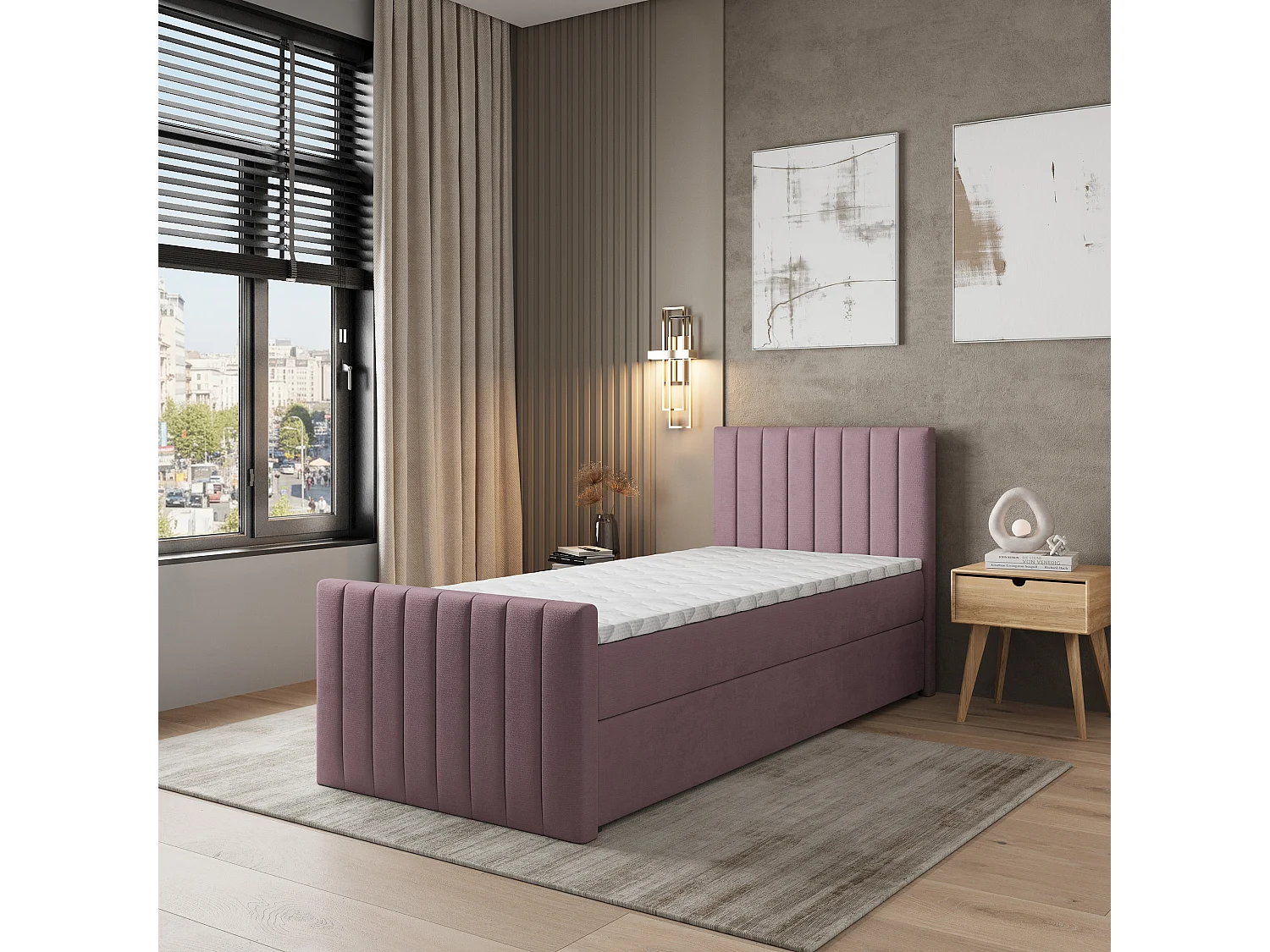 Boxspringbed ARION 90x200 cm Set met hoofdbord, bedbodem en matras, Poederroze