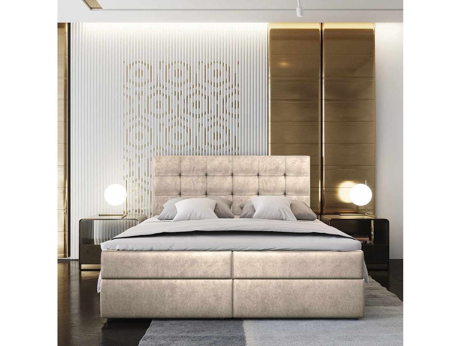 Boxspringbed GLOS 160x200 cm Set met hoofdbord, bedbodem en matras, Beige