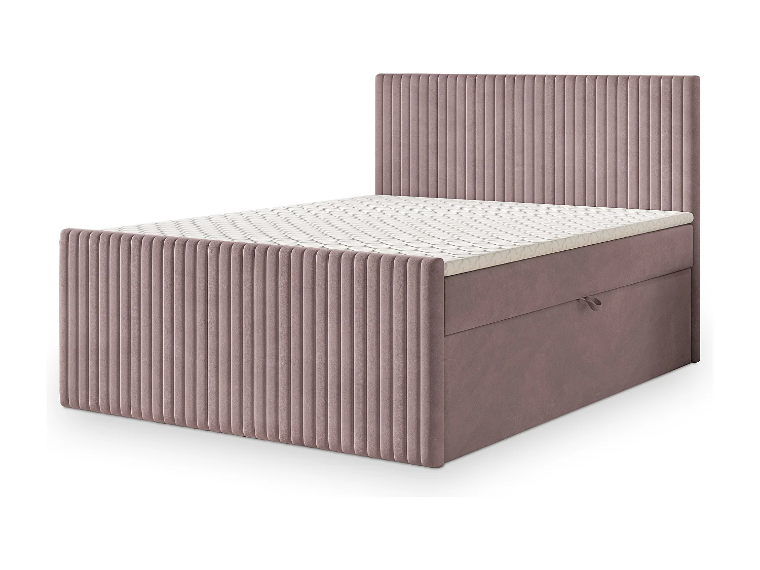 Lit continental TERVAN, 140x200 cm, Tissu pelucheux, Rose