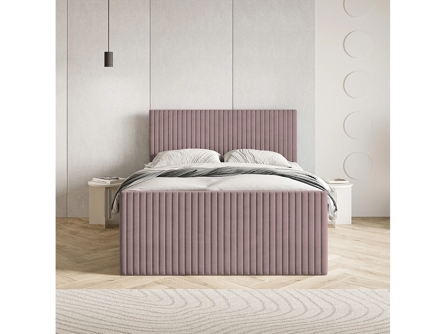 Lit continental TERVAN, 140x200 cm, Tissu pelucheux, Rose