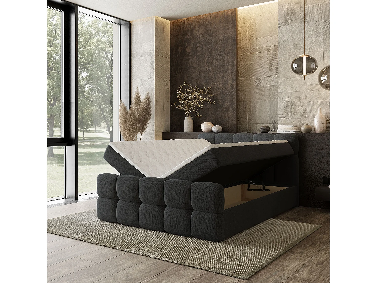 Boxspringbed BRUME 180x200 cm Set met hoofdbord, bedbodem en matras, Zwart