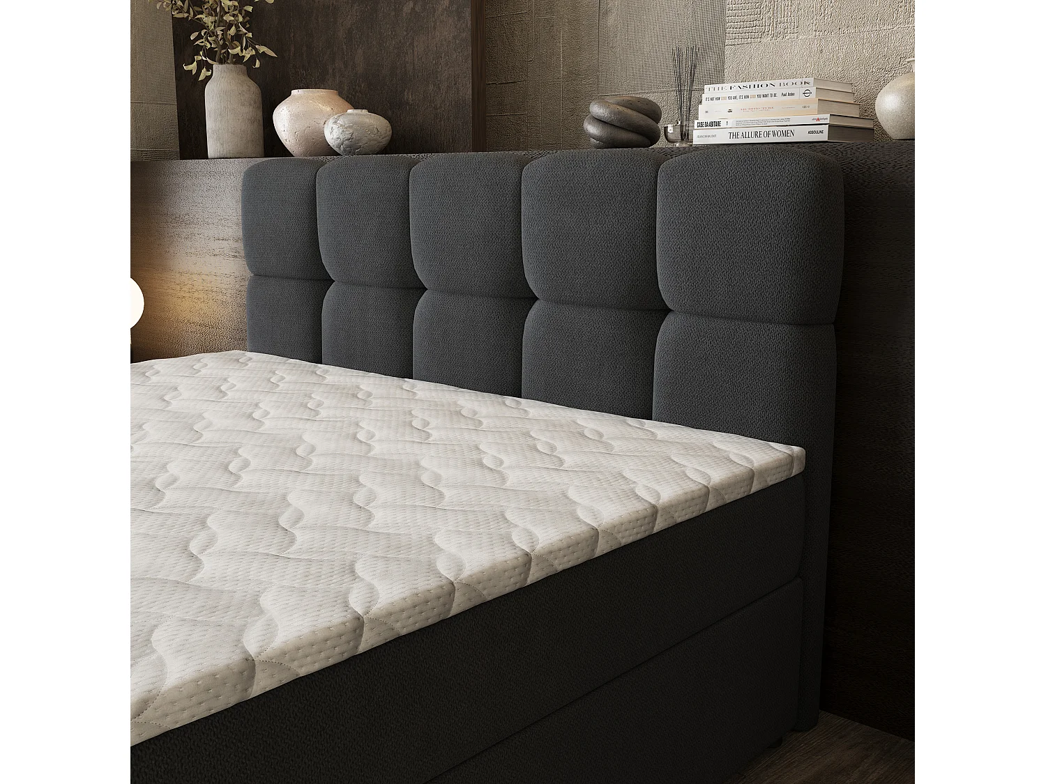 Boxspringbed BRUME 180x200 cm Set met hoofdbord, bedbodem en matras, Zwart