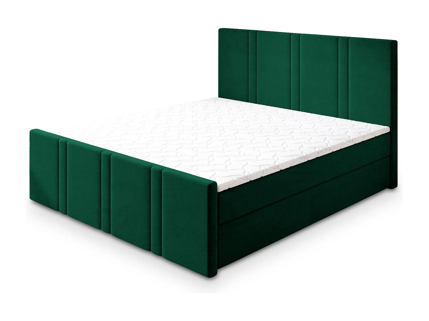 Lit continental COMOZA, 160x200 cm, Tissu pelucheux, Vert