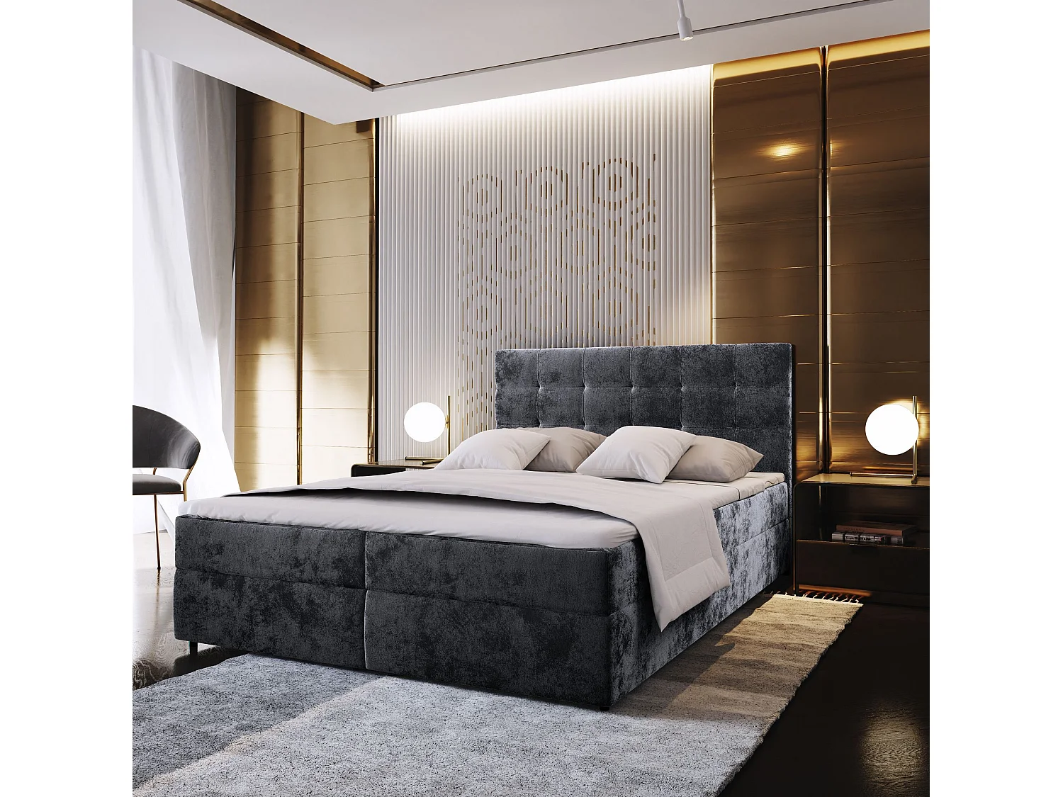 Boxspringbed GLOS 140x200 cm Set met hoofdbord, bedbodem en matras, Grijs