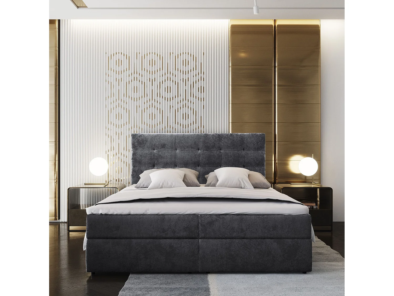 Boxspringbed GLOS 140x200 cm Set met hoofdbord, bedbodem en matras, Grijs